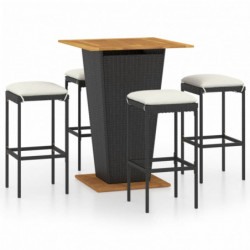 5-tlg. Gartenbar-Set Janis mit Kissen Poly Rattan Schwarz