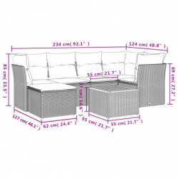 7-tlg. Garten-Sofagarnitur mit Kissen Grau Poly Rattan