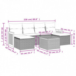 7-tlg. Garten-Sofagarnitur mit Kissen Grau Poly Rattan