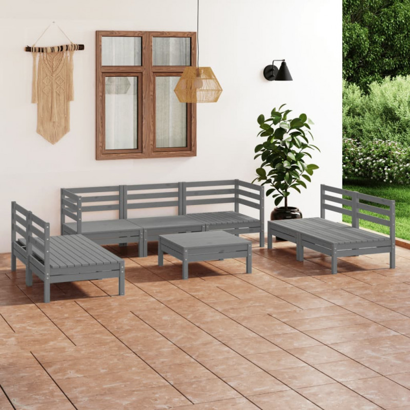 8-tlg. Garten-Lounge-Set Petrus Grau Massivholz Kiefer