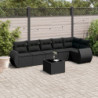 7-tlg. Garten-Sofagarnitur mit Kissen Schwarz Poly Rattan