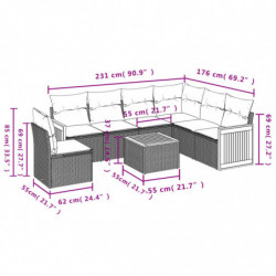 7-tlg. Garten-Sofagarnitur mit Kissen Grau Poly Rattan