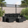 7-tlg. Garten-Sofagarnitur mit Kissen Schwarz Poly Rattan