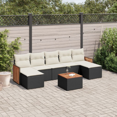 8-tlg. Garten-Sofagarnitur mit Kissen Schwarz Poly Rattan