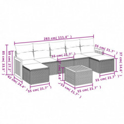 8-tlg. Garten-Sofagarnitur mit Kissen Schwarz Poly Rattan