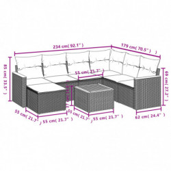 8-tlg. Garten-Sofagarnitur mit Kissen Schwarz Poly Rattan