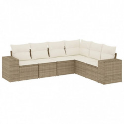 6-tlg. Garten-Sofagarnitur mit Kissen Beige Poly Rattan