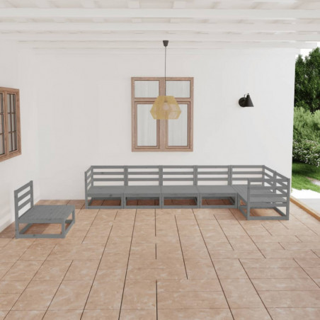 7-tlg. Garten-Lounge-Set Mikain Grau Kiefer Massivholz