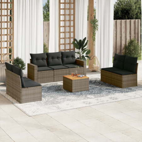 8-tlg. Garten-Sofagarnitur mit Kissen Grau Poly Rattan