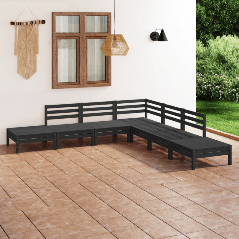 7-tlg. Garten-Lounge-Set Massivholz Kiefer Schwarz
