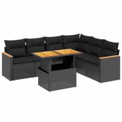 7-tlg. Garten-Sofagarnitur mit Kissen Schwarz Poly Rattan