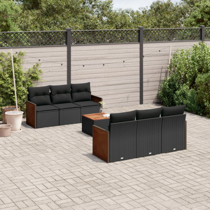 7-tlg. Garten-Sofagarnitur mit Kissen Schwarz Poly Rattan