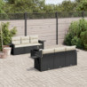 7-tlg. Garten-Sofagarnitur mit Kissen Schwarz Poly Rattan