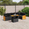 7-tlg. Garten-Sofagarnitur mit Kissen Schwarz Poly Rattan