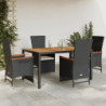 5-tlg. Garten-Essgruppe mit Kissen Schwarz Poly Rattan