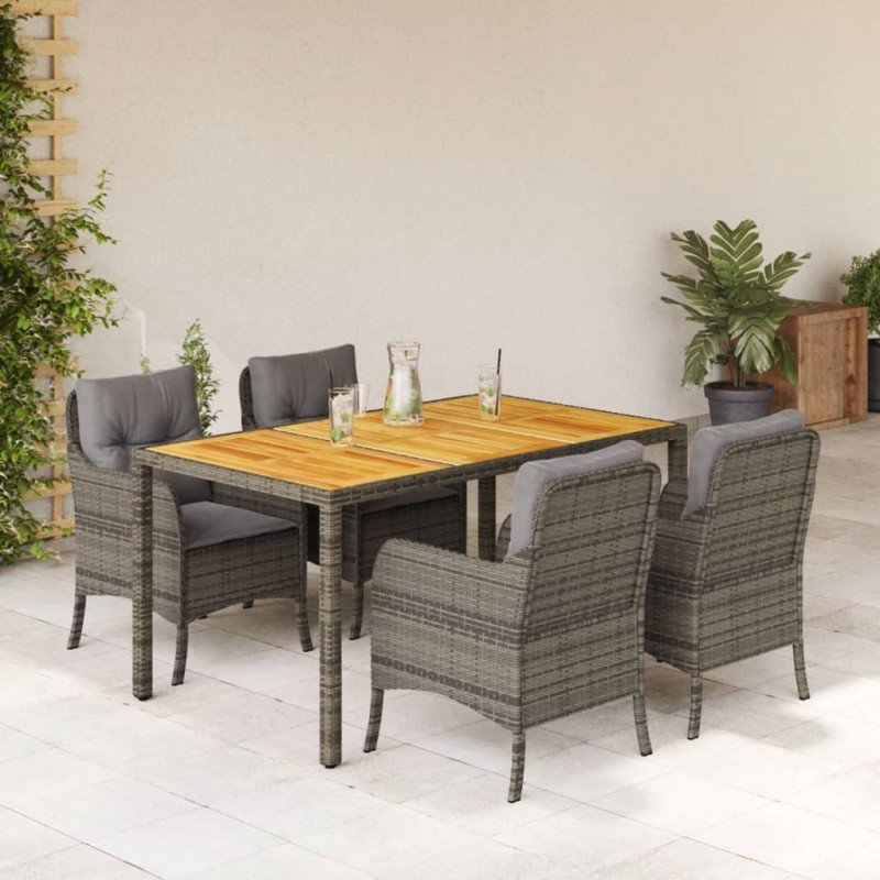 5-tlg. Garten-Essgruppe mit Kissen Grau Poly Rattan