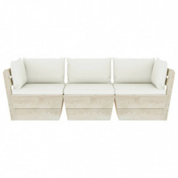 Garten-Palettensofa Ualani 3-Sitzer mit Kissen Fichtenholz