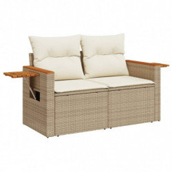 7-tlg. Garten-Sofagarnitur mit Kissen Beige Poly Rattan