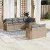 7-tlg. Garten-Sofagarnitur mit Kissen Beige Poly Rattan