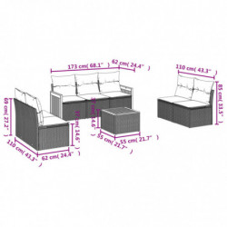 8-tlg. Garten-Sofagarnitur mit Kissen Grau Poly Rattan