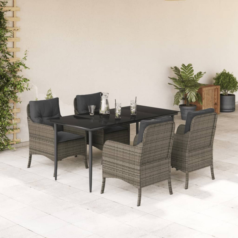 5-tlg. Garten-Essgruppe mit Kissen Grau Poly Rattan