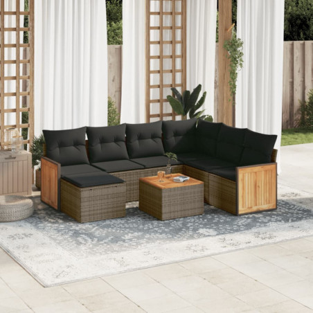 8-tlg. Garten-Sofagarnitur mit Kissen Grau Poly Rattan