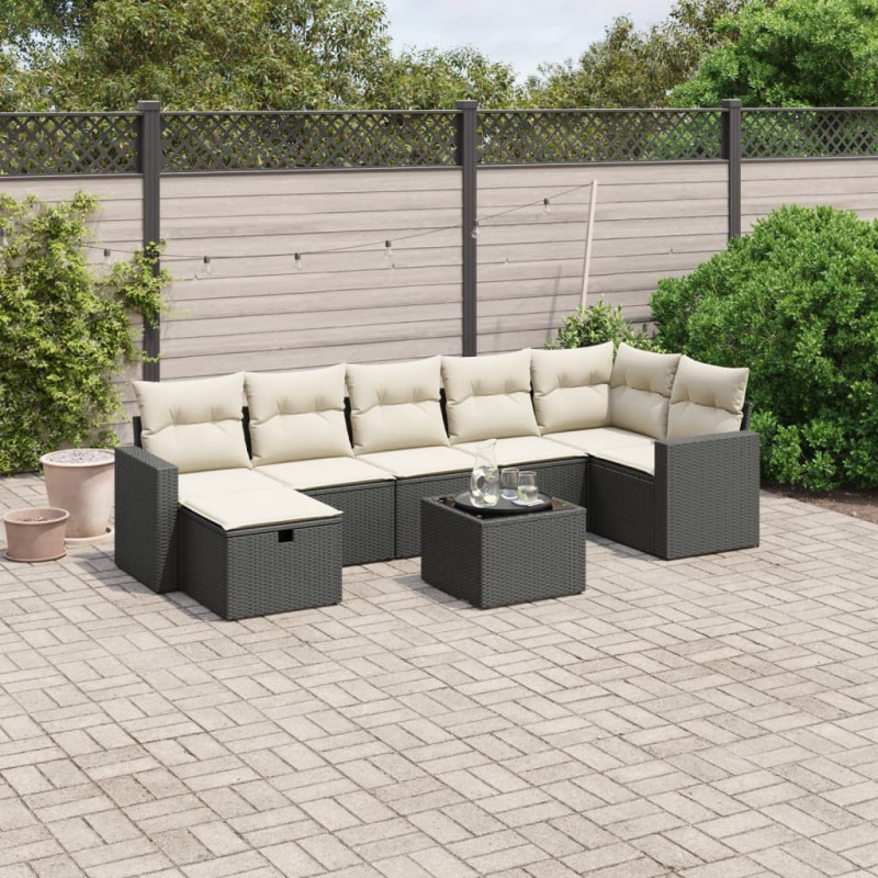 8-tlg. Garten-Sofagarnitur mit Kissen Schwarz Poly Rattan