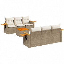 7-tlg. Garten-Sofagarnitur mit Kissen Beige Poly Rattan