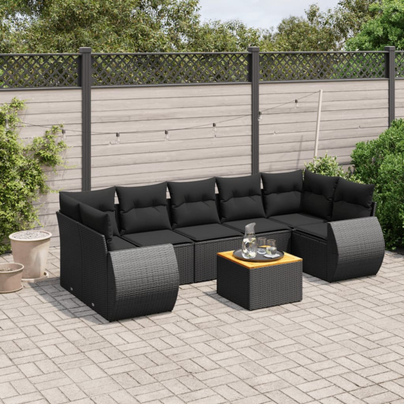 8-tlg. Garten-Sofagarnitur mit Kissen Schwarz Poly Rattan