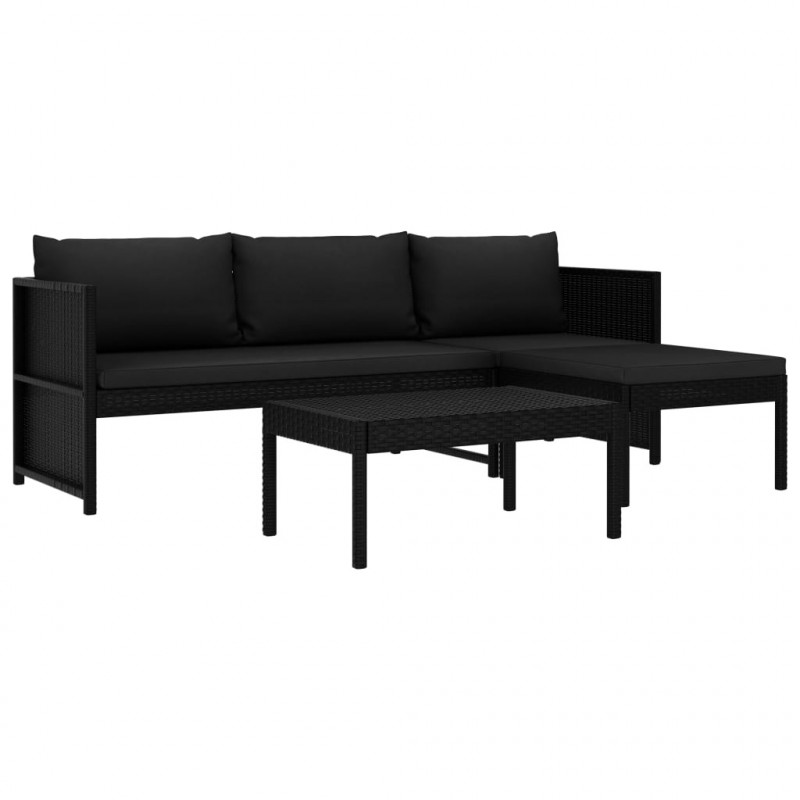 3-tlg. Garten-Lounge-Set Brendan mit Auflagen Poly Rattan Schwarz