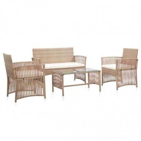 4-tlg. Garten-Lounge-Set Gerrit mit Auflage Poly Rattan Beige