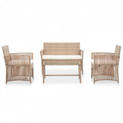 4-tlg. Garten-Lounge-Set Gerrit mit Auflage Poly Rattan Beige