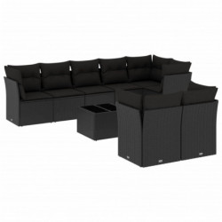 9-tlg. Garten-Sofagarnitur mit Kissen Schwarz Poly Rattan