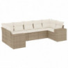 7-tlg. Garten-Sofagarnitur mit Kissen Beige Poly Rattan