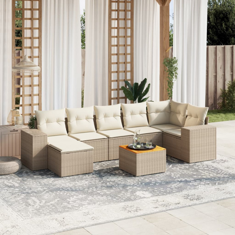 8-tlg. Garten-Sofagarnitur mit Kissen Beige Poly Rattan