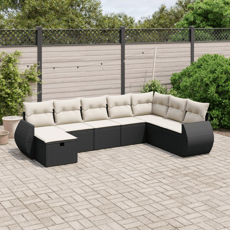 8-tlg. Garten-Sofagarnitur mit Kissen Schwarz Poly Rattan