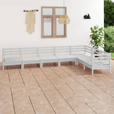 7-tlg. Garten-Lounge-Set Olek Massivholz Kiefer Weiß