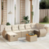 8-tlg. Garten-Sofagarnitur mit Kissen Beige Poly Rattan