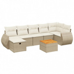 8-tlg. Garten-Sofagarnitur mit Kissen Beige Poly Rattan