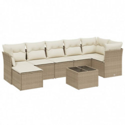 8-tlg. Garten-Sofagarnitur mit Kissen Beige Poly Rattan