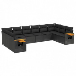 10-tlg. Garten-Sofagarnitur mit Kissen Schwarz Poly Rattan