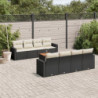 9-tlg. Garten-Sofagarnitur mit Kissen Schwarz Poly Rattan