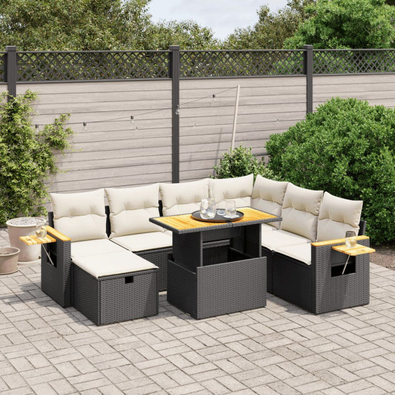 8-tlg. Garten-Sofagarnitur mit Kissen Schwarz Poly Rattan