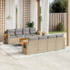 9-tlg. Garten-Sofagarnitur mit Kissen Beige Poly Rattan