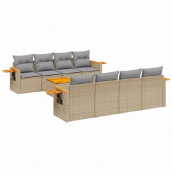 9-tlg. Garten-Sofagarnitur mit Kissen Beige Poly Rattan