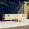 5-tlg. Garten-Lounge-Set Jeanette mit Creme Kissen Kiefer Massivholz