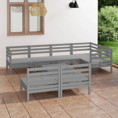 8-tlg. Garten-Lounge-Set Piara Massivholz Kiefer Grau