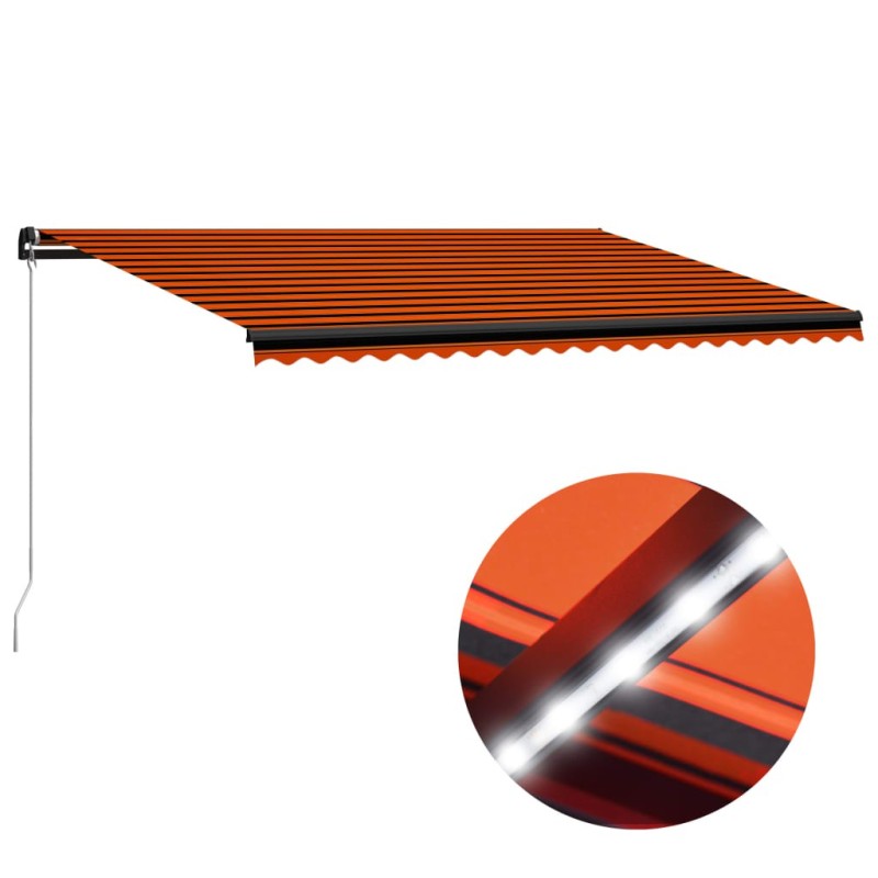 Markise Manuell Einziehbar mit LED 500x300 cm Orange & Braun