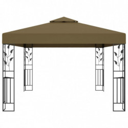Pavillon Winfried mit Doppeldach & LED-Lichterkette 3x4 m Taupe