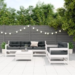 6-tlg. Garten-Lounge-Set mit Kissen Weiß Massivholz Kiefer